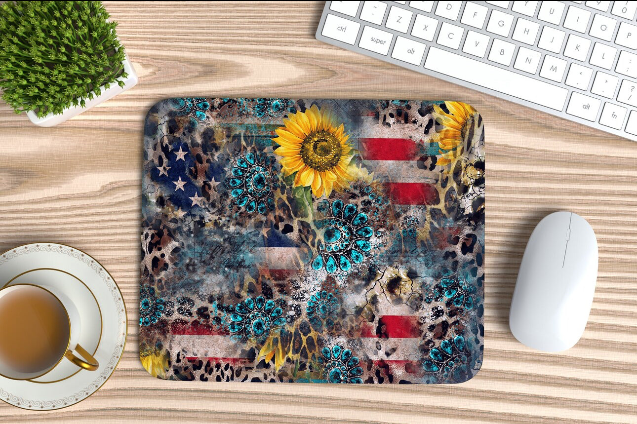 Turquoise Flag Sunflower Mousepad