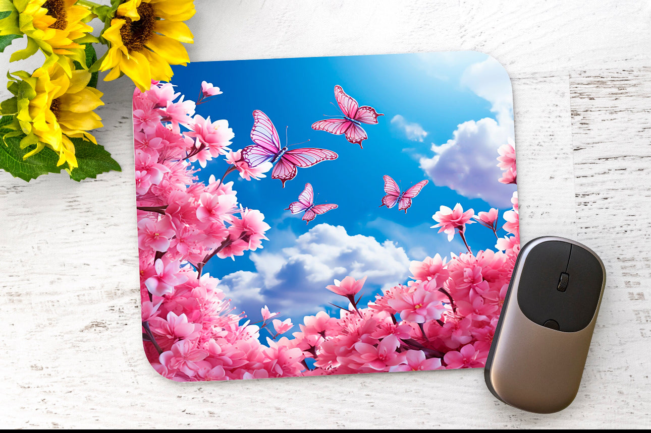 Pink Butterfly Flowers Mousepad