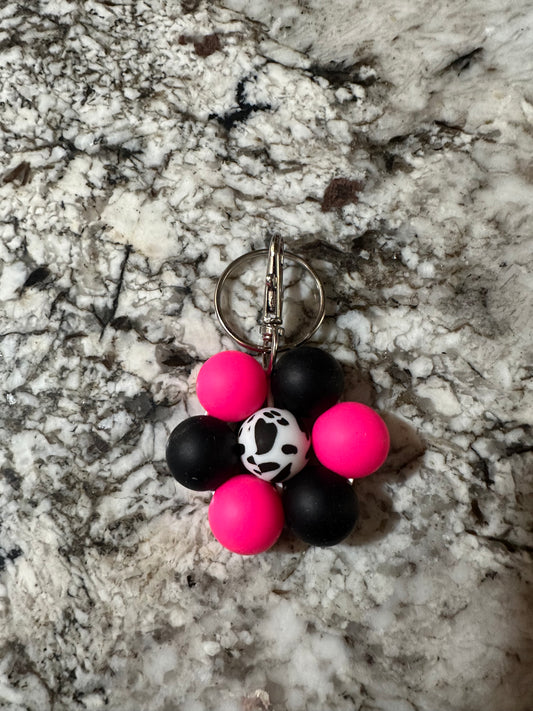 Hot Pink Cow Flower Keychain