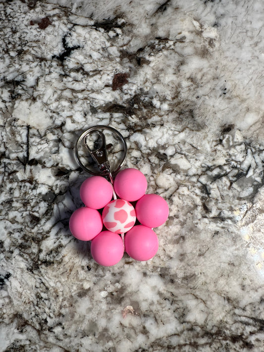 Pink Cow Flower Keychain