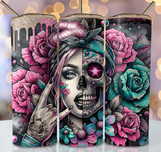 Pink Floral Skull 20oz Tumbler