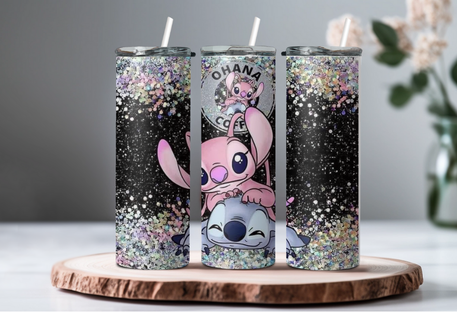 Glitter Angel & Stitch 20oz Tumbler